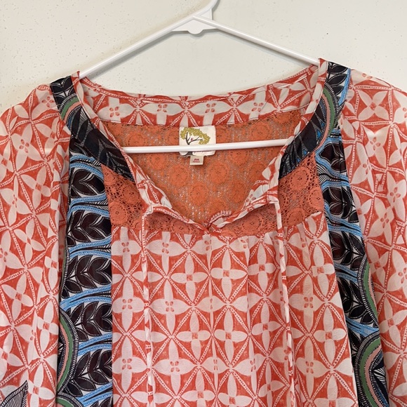 fig & flower-Anthropologie Boho Bright Multicolored Mixed Media Blouse Size Med - Picture 8 of 12